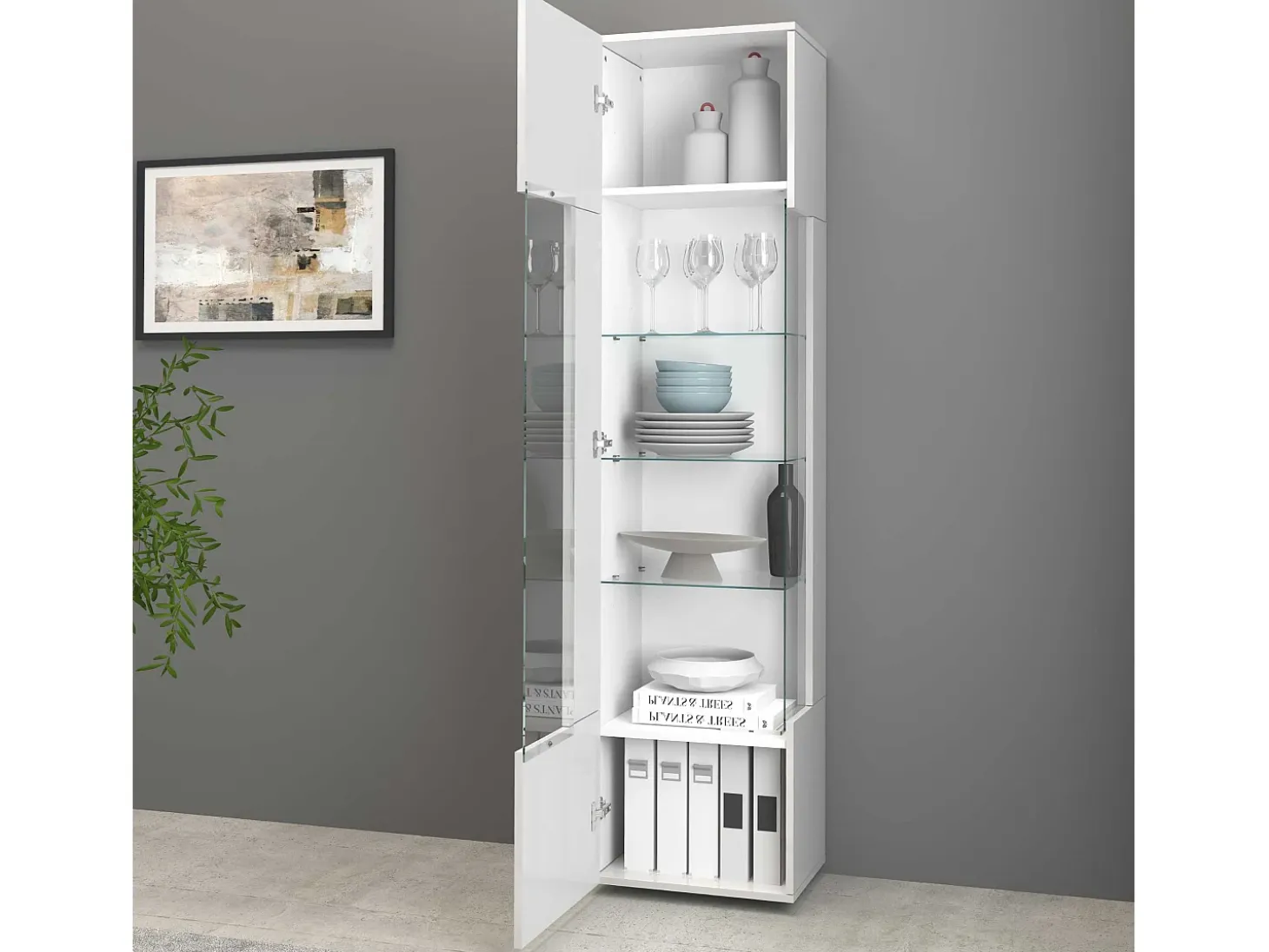 Vitrina Egypt con 1 puerta y 5 estantes blanco brillo 45x34x190 cm
