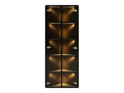 Vitrina esquinera de cristal templado - 62 x 35 x 160 cm - con LEDs + tapa antipolvo + 2 puertas - MDF + cristal - negro