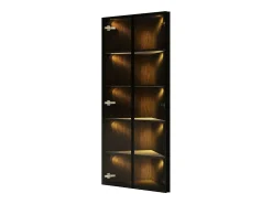 Vitrina esquinera de cristal templado - 62 x 35 x 160 cm - con LEDs + tapa antipolvo + 2 puertas - MDF + cristal - negro
