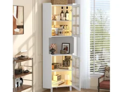 Vitrina esquinera lacada - 63,5 x 45 x 157,5 cm - con LEDs + 2 puertas + estante - MDF - blanco