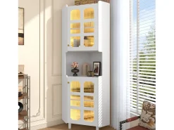 Vitrina esquinera lacada - 63,5 x 45 x 157,5 cm - con LEDs + 2 puertas + estante - MDF - blanco