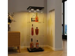 Vitrina GARHELPER de cristal – 3 estantes, 1 puerta, cristal templado, luz LED, blanco, 42x36x125 cm