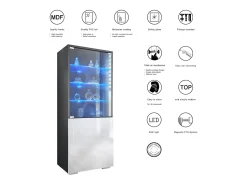 Vitrina Granada de Vladon, Armario Vitrina Made in Germany con Puerta de Cristal e Inserto de Cristal incl. LED, antracita mate/roble natural (50 x 122,5 x 34,5 cm)