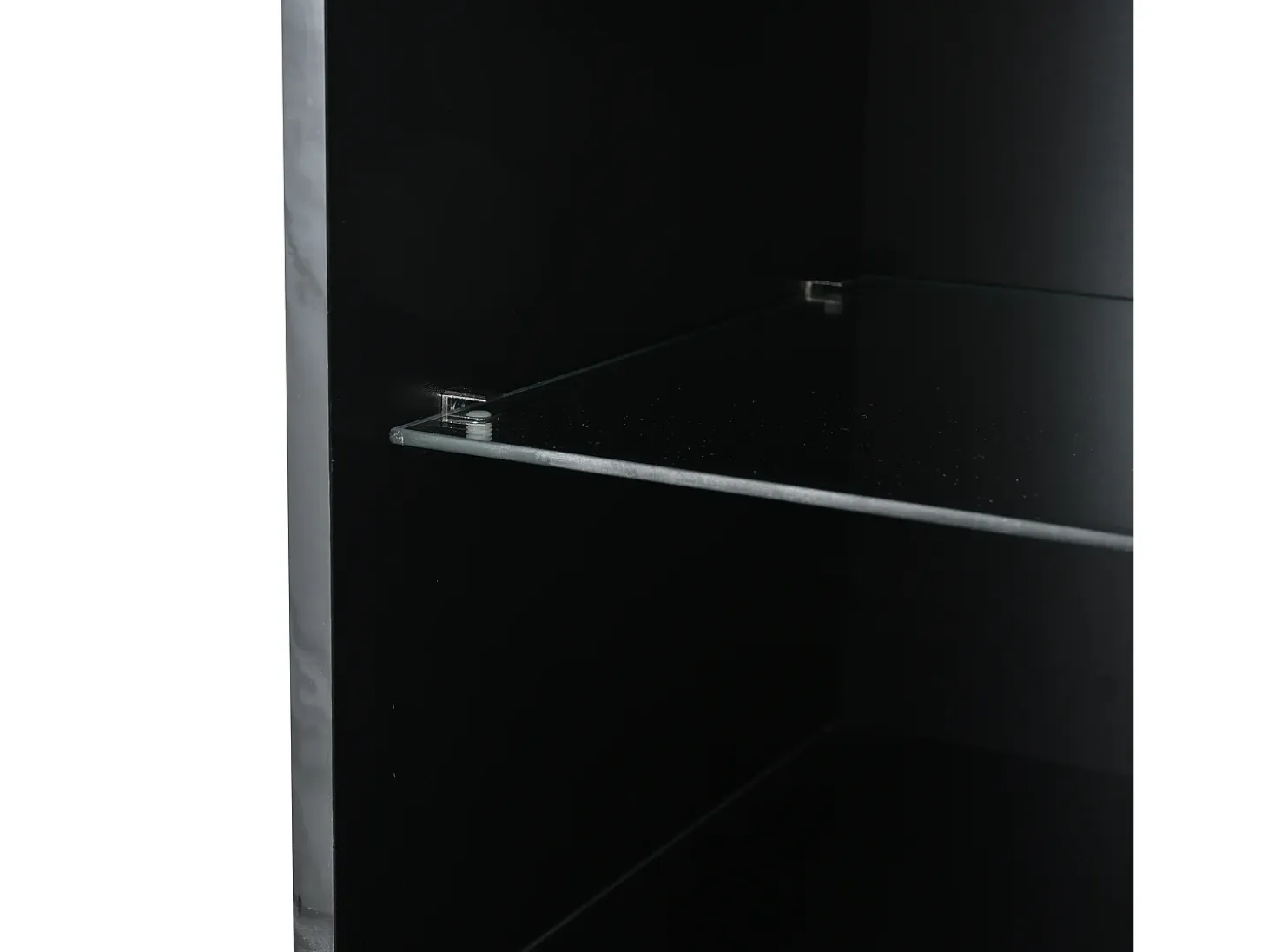 Vitrina LED con 1 cajón de almacenamiento, 4 puertas y estantes de cristal - negra