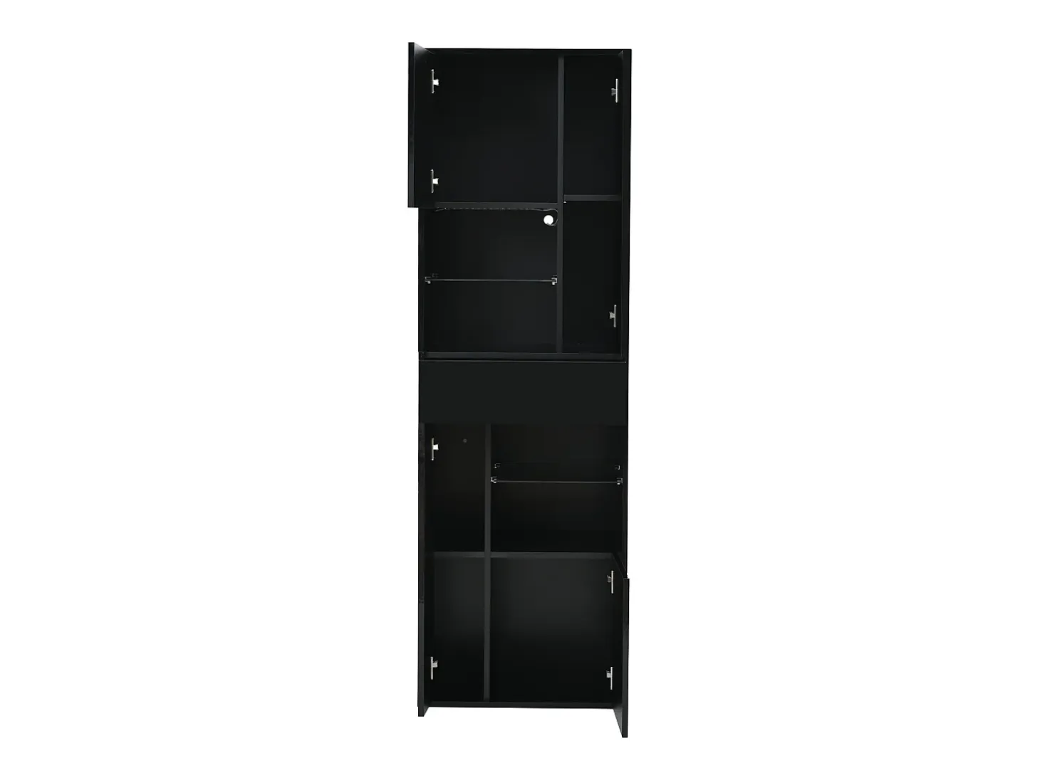 Vitrina LED con 1 cajón de almacenamiento, 4 puertas y estantes de cristal - negra