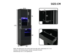 Vitrina LED con 1 cajón de almacenamiento, 4 puertas y estantes de cristal - negra