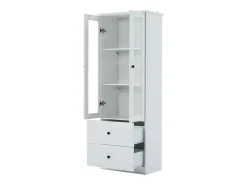 Vitrina LED moderna 60x35x165 cm - con puerto USB - Mando a distancia 16 colores - con 2 cajones - con 2 puertas de cristal - Blanco