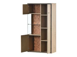 Vitrina LED 150x78x40cm - con gran espacio de almacenamiento puerta de cristal - mueble de presentación - madera natural