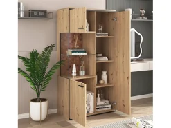Vitrina LED 150x78x40cm - con gran espacio de almacenamiento puerta de cristal - mueble de presentación - madera natural