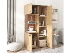 Vitrina LED 150x78x40cm - con gran espacio de almacenamiento puerta de cristal - mueble de presentación - madera natural