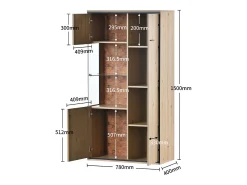 Vitrina LED 150x78x40cm - con gran espacio de almacenamiento puerta de cristal - mueble de presentación - madera natural
