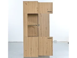 Vitrina LED 150x78x40cm - con gran espacio de almacenamiento puerta de cristal - mueble de presentación - madera natural