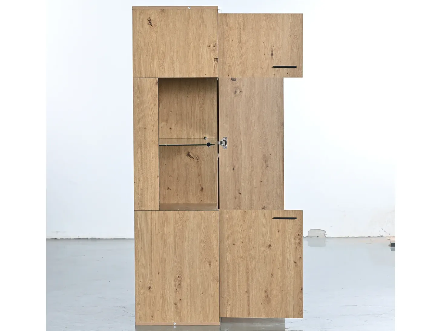 Vitrina LED 150x78x40cm - con gran espacio de almacenamiento puerta de cristal - mueble de presentación - madera natural