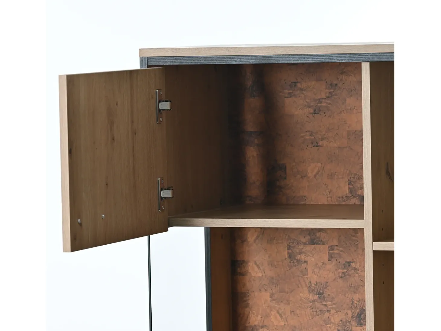 Vitrina LED 150x78x40cm - con gran espacio de almacenamiento puerta de cristal - mueble de presentación - madera natural