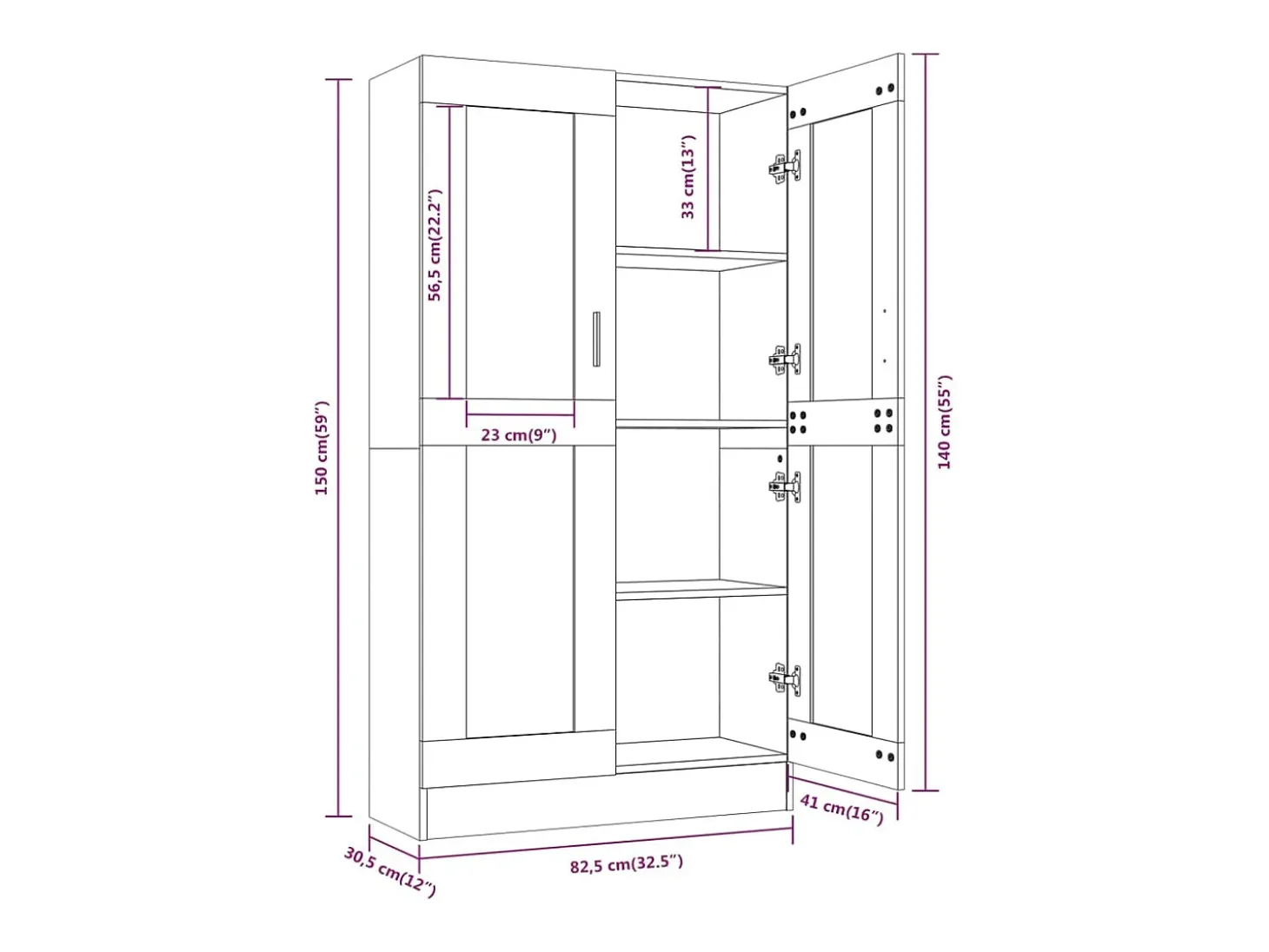 Vitrina madera contrachapada gris Sonoma 82,5x30,5x150 cm