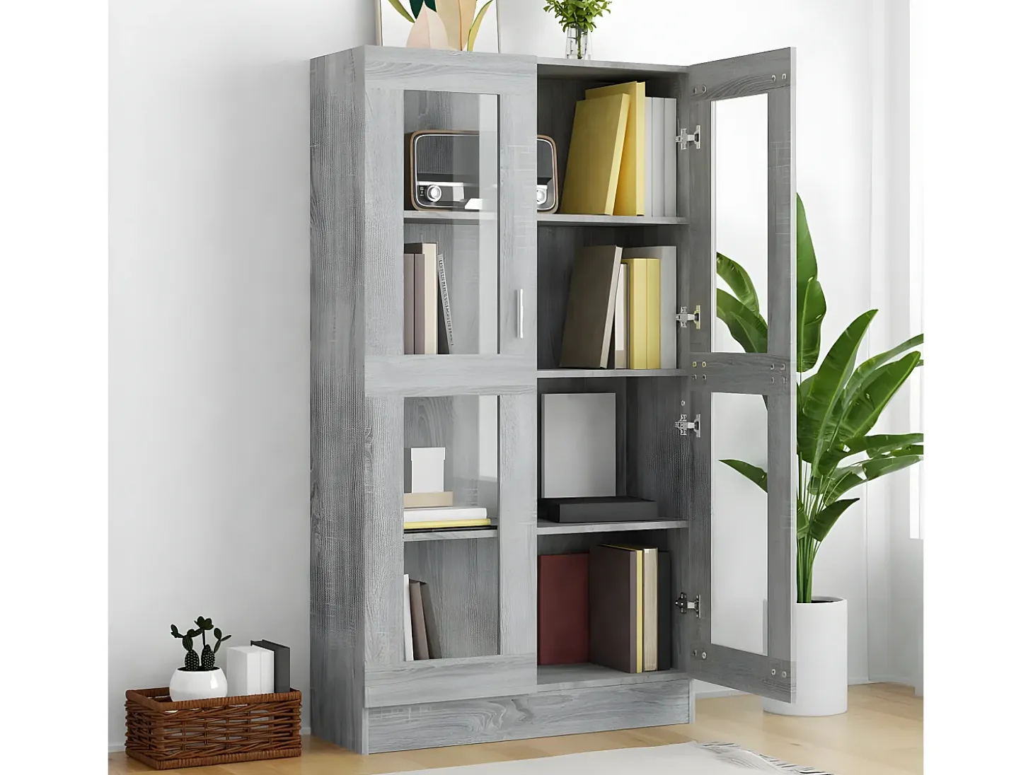 Vitrina madera contrachapada gris Sonoma 82,5x30,5x150 cm