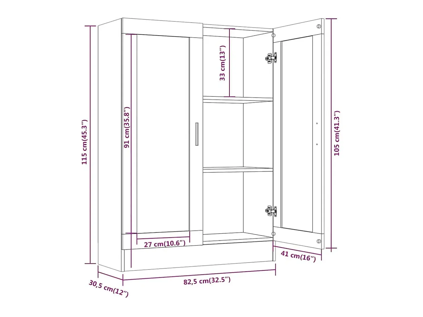 Vitrina madera contrachapada gris Sonoma 82,5x30,5x115 cm