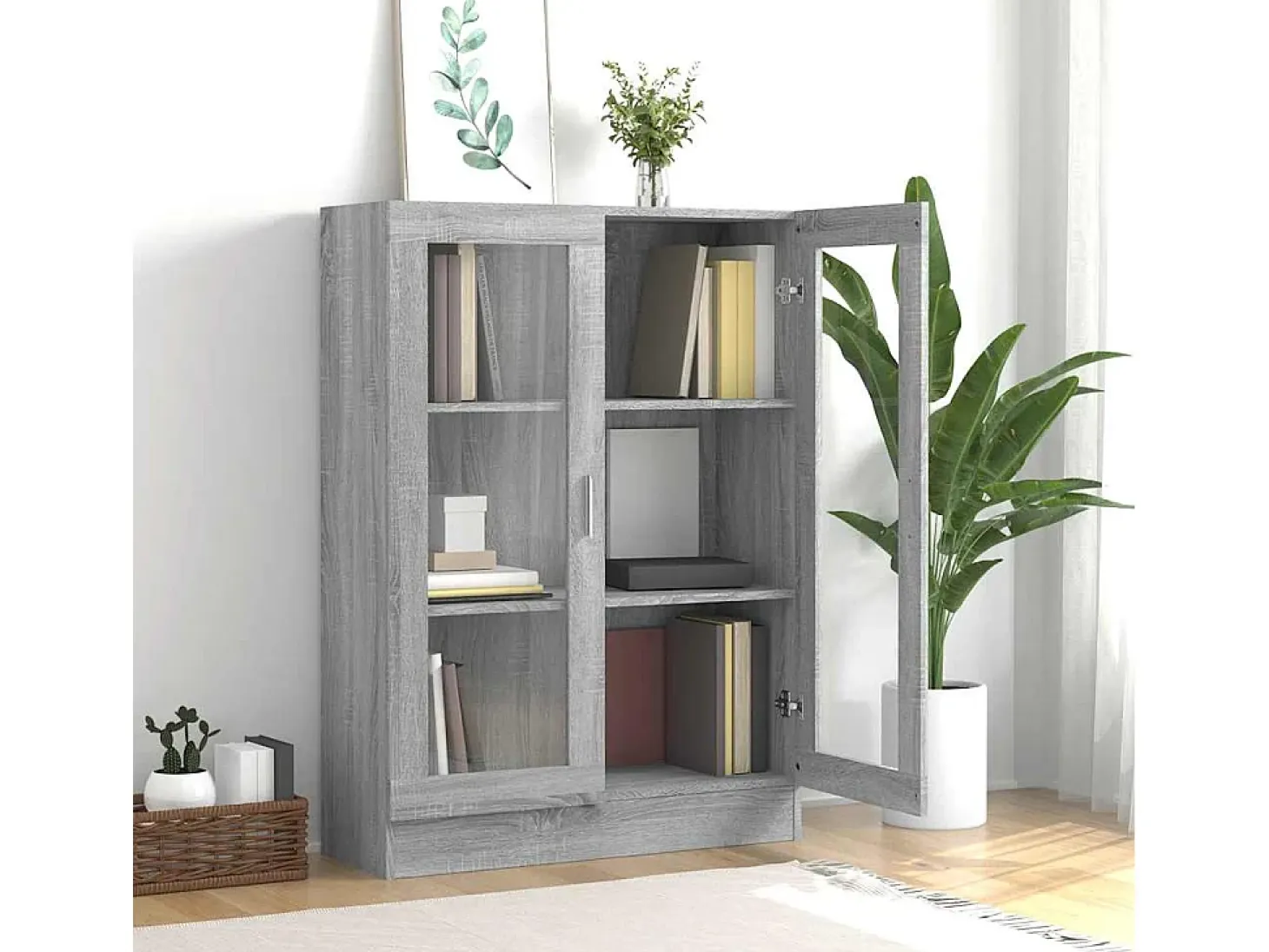 Vitrina madera contrachapada gris Sonoma 82,5x30,5x115 cm