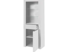Vitrina moderna con 1 puerta y 1 cajón - LED - 3 estantes - altura 165 cm - blanco brillo