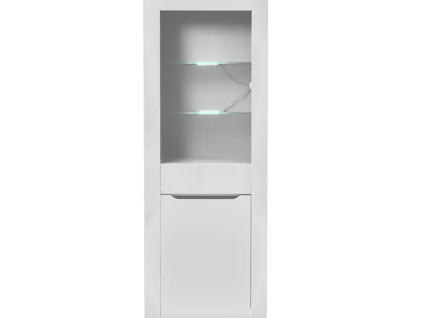 Vitrina moderna con 1 puerta y 1 cajón - LED - 3 estantes - altura 165 cm - blanco brillo