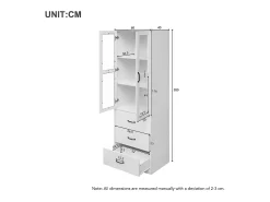 Vitrina moderna con LED, 3 estantes regulables, puertas de cristal, diseño elegante, MDF, blanco (77,5x40x150 cm)