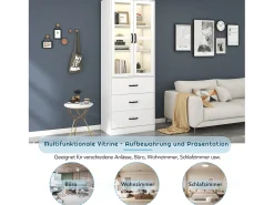 Vitrina moderna con LED, 3 estantes regulables, puertas de cristal, diseño elegante, MDF, blanco (77,5x40x150 cm)