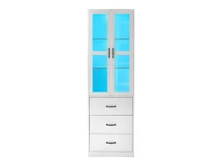 Vitrina moderna con LED, 3 estantes regulables, puertas de cristal, diseño elegante, MDF, blanco (77,5x40x150 cm)