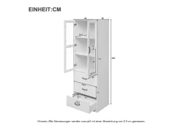 Vitrina moderna con LED, 3 estantes regulables, puertas de cristal, diseño elegante, MDF, blanco (77,5x40x150 cm)