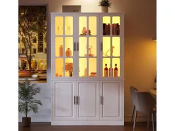 Vitrina moderna de cristal - 121,5 x 41 x 200 cm - con 6 puertas + LED - MDF - blanco