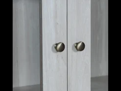 Vitrina moderna 80x34x171 cm - Exterior de madera, puertas de cristal, 3 cajones y tiradores de latón