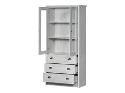 Vitrina moderna 80x34x171 cm - Exterior de madera, puertas de cristal, 3 cajones y tiradores de latón