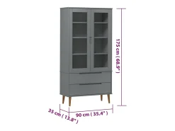 Vitrina MOLDE Gris 90x35x175 cm Madera Maciza de Pino