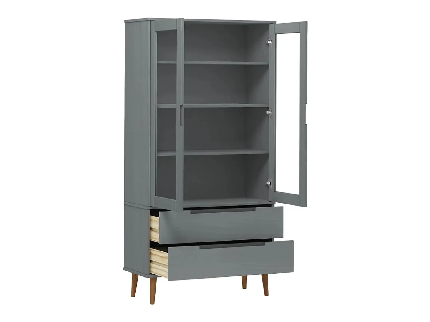 Vitrina MOLDE Gris 90x35x175 cm Madera Maciza de Pino