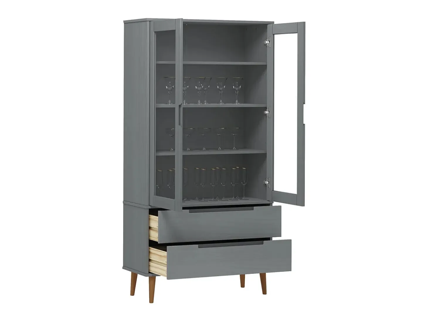 Vitrina MOLDE Gris 90x35x175 cm Madera Maciza de Pino