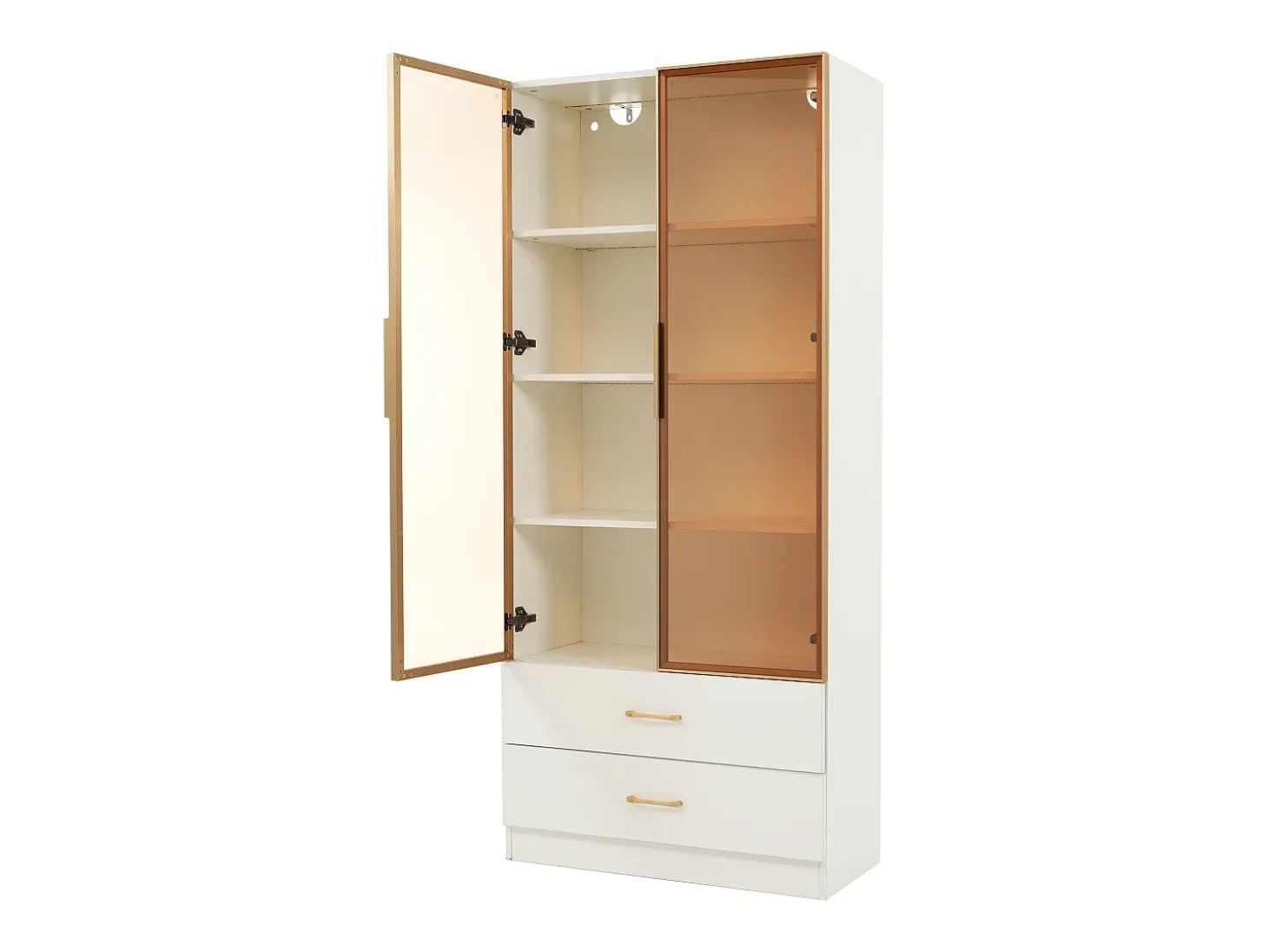 Vitrina, mueble de baño con LED - 2 cajones y 2 puertas acristaladas - Blanco