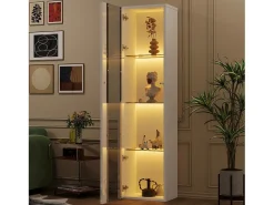 Vitrina multifunción - 40 x 29 x 170 cm - con puerta de cristal + LEDs - PB + Cristal - blanco