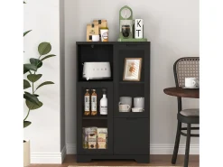Vitrina negra - Mueble de comedor con 2 puertas y 1 cajón - almacenaje abierto - para dormitorio y salón