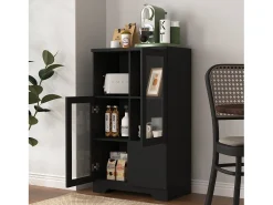 Vitrina negra - Mueble de comedor con 2 puertas y 1 cajón - almacenaje abierto - para dormitorio y salón