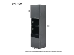 Vitrina negra brillante con iluminación LED - Mueble alto de salón - Mueble de almacenaje - 45x35x160 cm