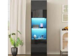 Vitrina negra brillante con iluminación LED - Mueble alto de salón - Mueble de almacenaje - 45x35x160 cm