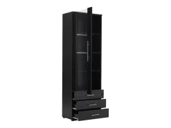Vitrina negra con iluminación LED, 60x35x180 cm, 3 cajones, estilo moderno, para salón y oficina