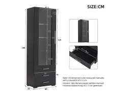 Vitrina negra con iluminación LED, 60x35x180 cm, 3 cajones, estilo moderno, para salón y oficina