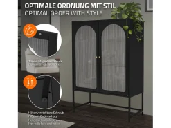 Vitrina negra 85x120x40cm con 2 puertas y 3 cajones, mueble metálico archivador