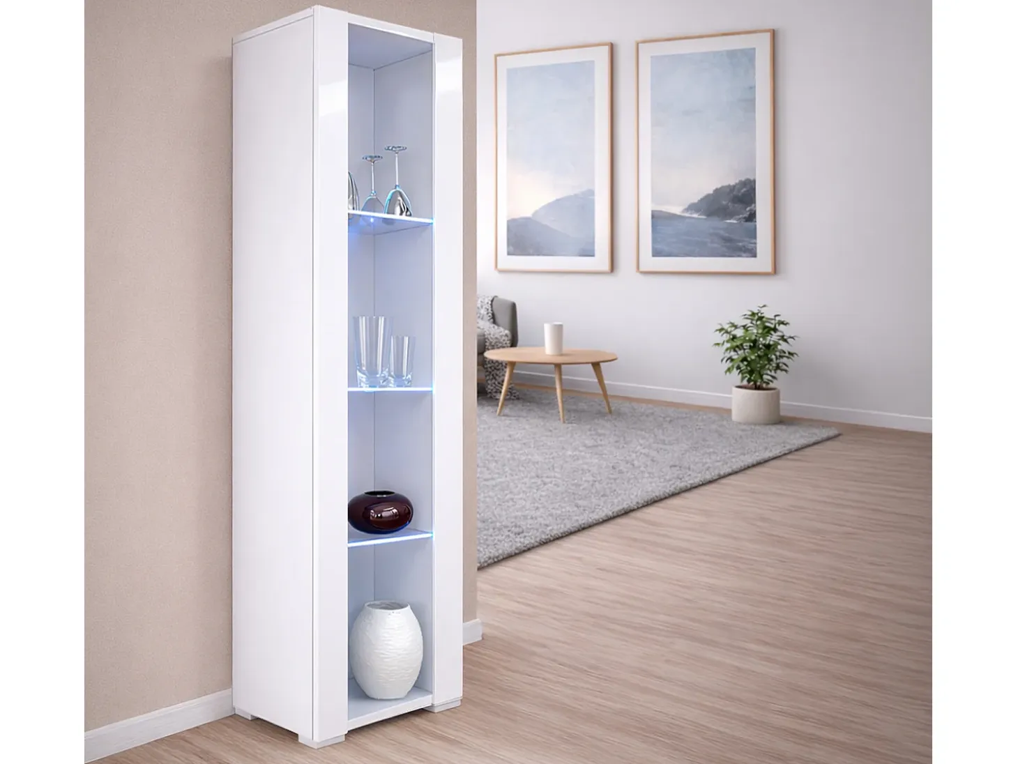 Vitrina para Salón comedor en Blanco con LED 40x29x172cm Nora V5