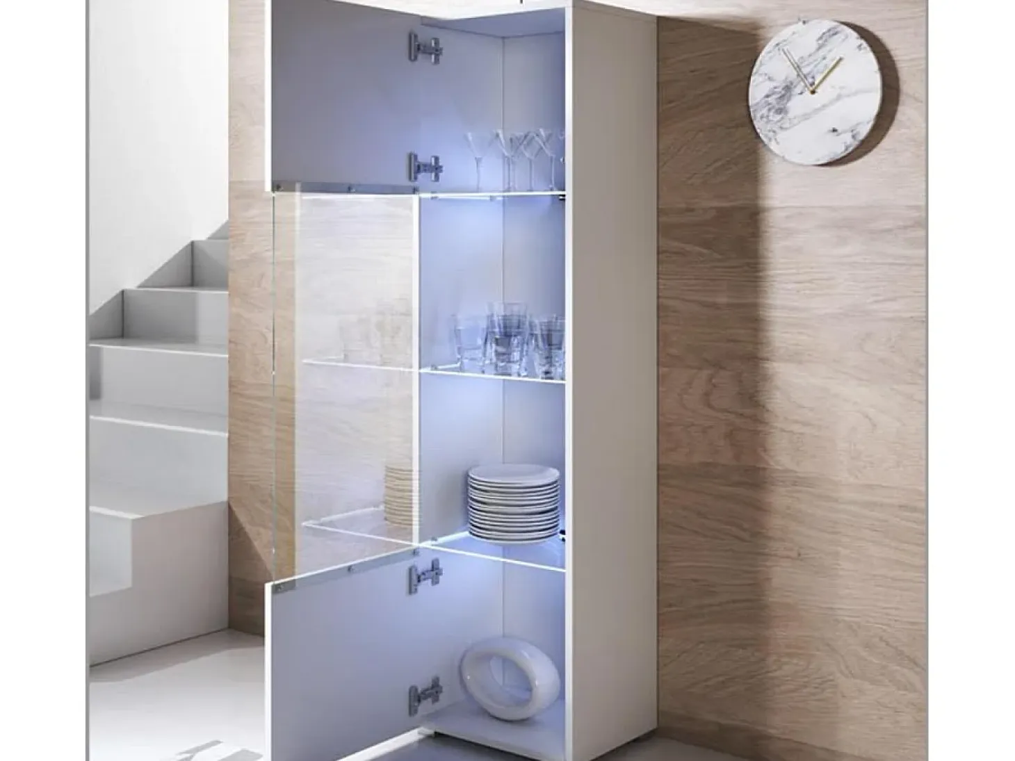 Vitrina para Salón comedor en Blanco con LED 40x29x167cm Luke V6