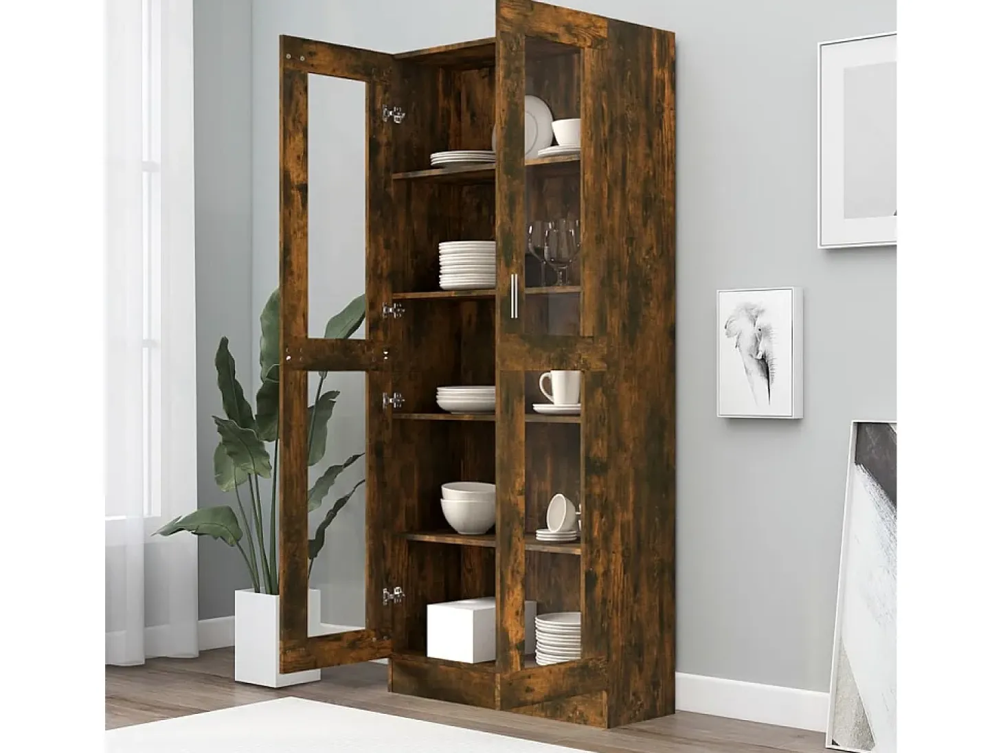 Vitrina Roble ahumado 82,5x30,5x185,5 cm Madera de ingeniería