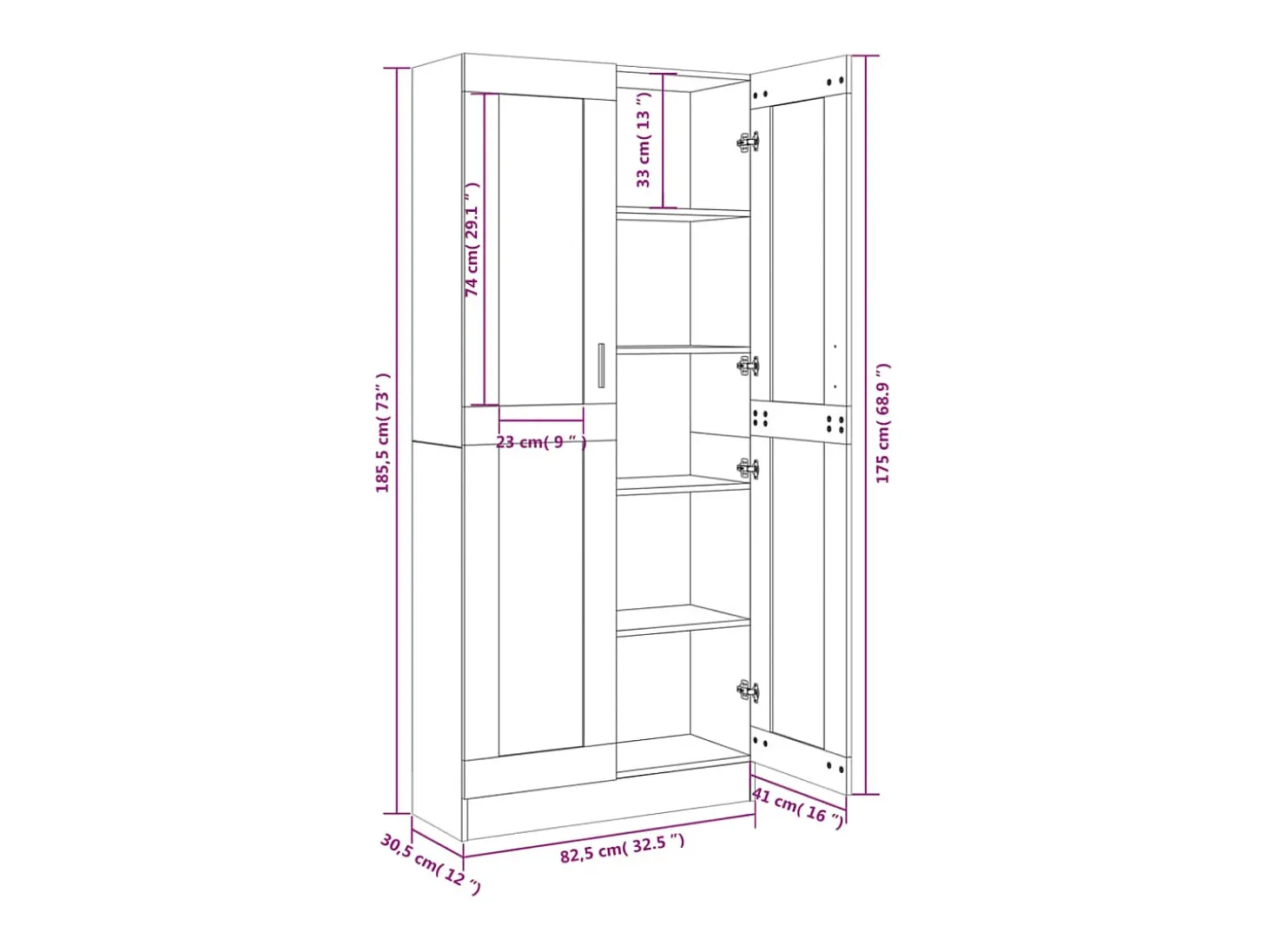 Vitrina Roble ahumado 82,5x30,5x185,5 cm Madera de ingeniería
