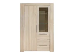 Vitrina roble macizo blanqueado 2 puertas 3 cajones Nordo 130 cm