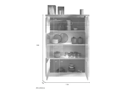 Vitrina SASHA – 2 puertas acristaladas +3 estantes con LED integrado – Blanco lacado y Roble Cadiz