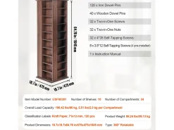Vitrina SucceBuy con Torre Giratoria de 4 Lados para Medios, con Capacidad para 1 040 CD, Acabado Espresso